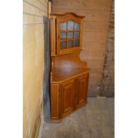 thumb-Tweedehands brocante hoekkast van donker eiken met glasdeur-2