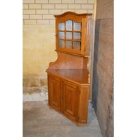 thumb-Tweedehands brocante hoekkast van donker eiken met glasdeur-5