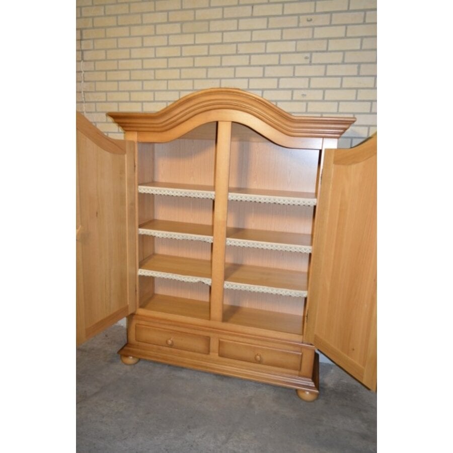 Vintage licht eiken buffetkast met twee deuren, laden en legplanken.-5