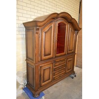 thumb-Zware eiken brocante buffetkast met vitrine in donkere patine-1