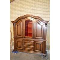 thumb-Zware eiken brocante buffetkast met vitrine in donkere patine-2