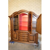 thumb-Zware eiken brocante buffetkast met vitrine in donkere patine-4