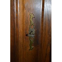 thumb-Zware eiken brocante buffetkast met vitrine in donkere patine-5