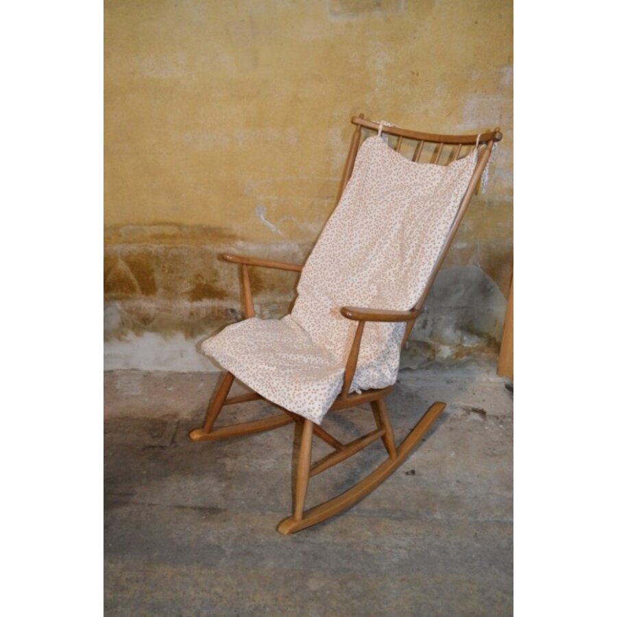 Elegante vintage houten schommelstoel met kussen uit de jaren 60 met spijlenrug-8