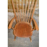 thumb-Elegante vintage houten schommelstoel met kussen uit de jaren 60 met spijlenrug-3