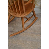 thumb-Elegante vintage houten schommelstoel met kussen uit de jaren 60 met spijlenrug-6