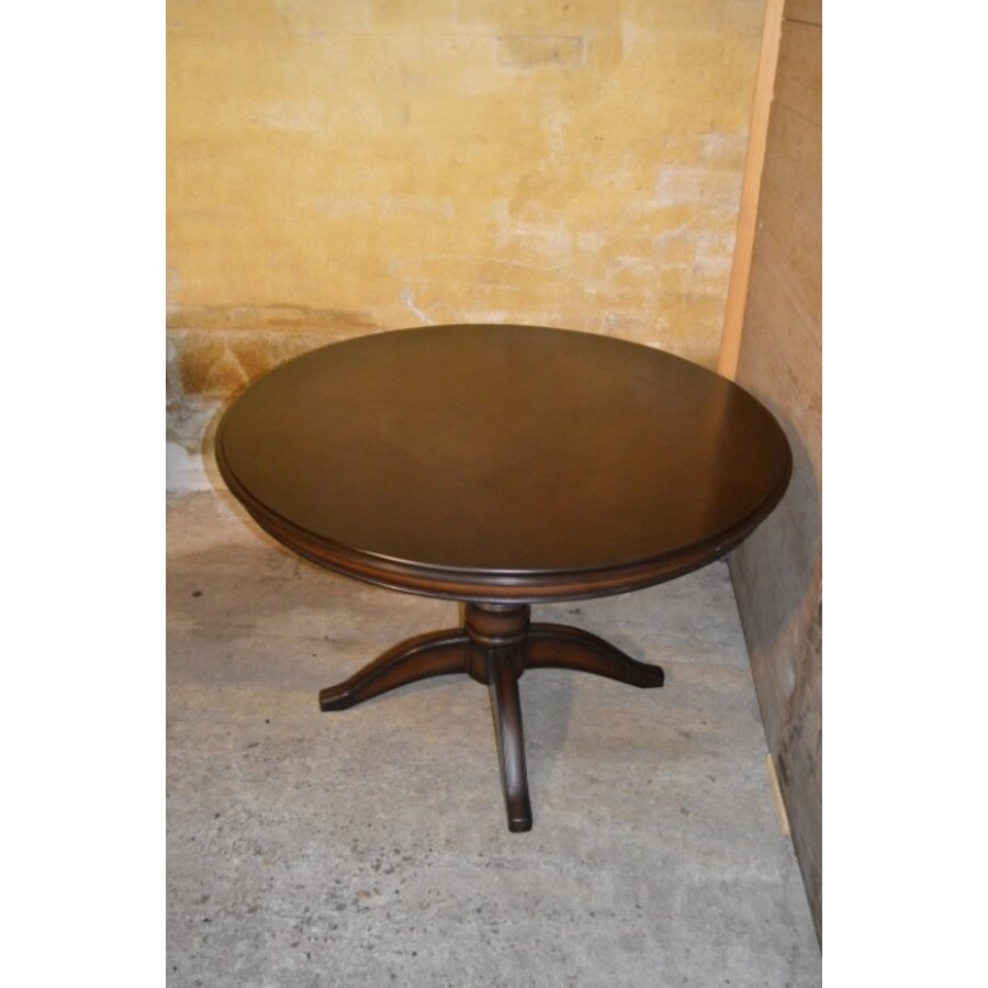 Ronde vintage eettafel van patine noten en kolompoot-2