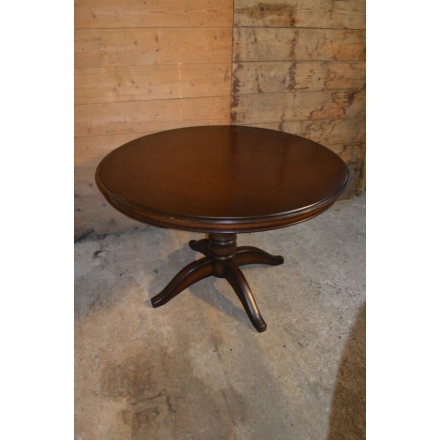 Ronde vintage eettafel van patine noten en kolompoot-4
