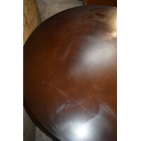 thumb-Ronde vintage eettafel van patine noten en kolompoot-7