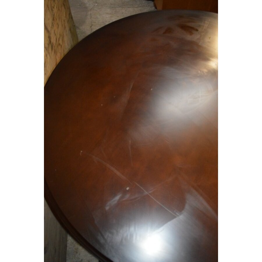 Ronde vintage eettafel van patine noten en kolompoot-7