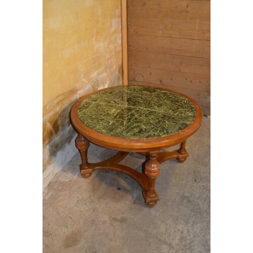 Vintage ronde salontafel met natuurstenen blad 