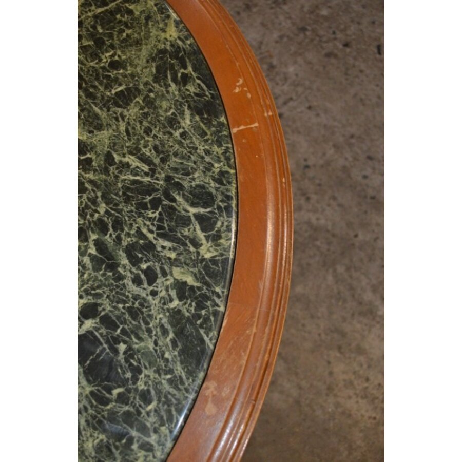 Vintage design ronde salontafel met groen-wit gemarmerd natuurstenen blad-6