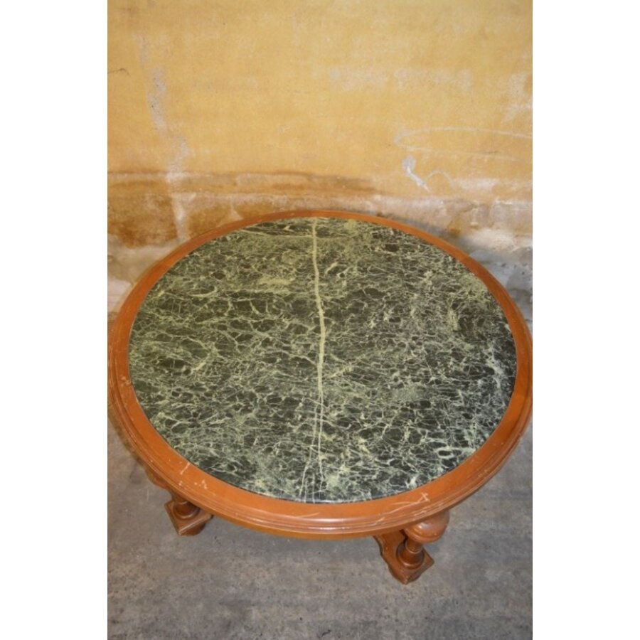 Vintage design ronde salontafel met groen-wit gemarmerd natuurstenen blad-8