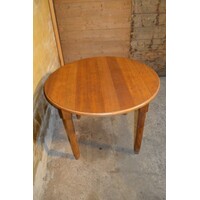 thumb-Stoere ronde vintage eettafel van blank eikenhout met vier poten-2