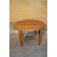 thumb-Stoere ronde vintage eettafel van blank eikenhout met vier poten-4