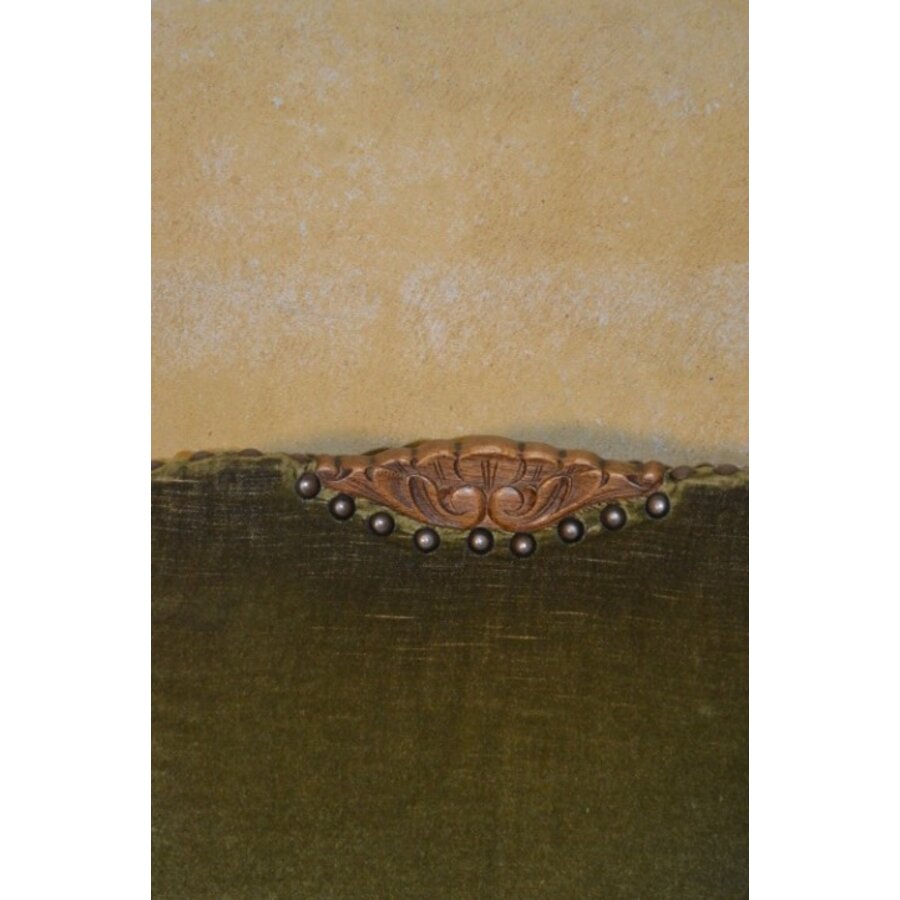 Set van 4 antieke eiken Tudor stijl eetkamerstoelen met groene stof bekleed-4