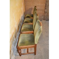 thumb-Set van 4 antieke eiken Tudor stijl eetkamerstoelen met groene stof bekleed-5