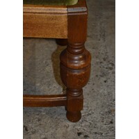 thumb-Set van 4 antieke eiken Tudor stijl eetkamerstoelen met groene stof bekleed-9