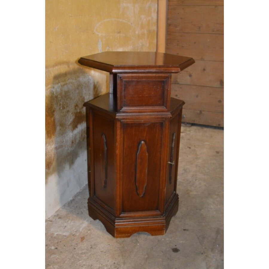 Zeshoekig vintage bijzetkastje van massief mahoniehout-1