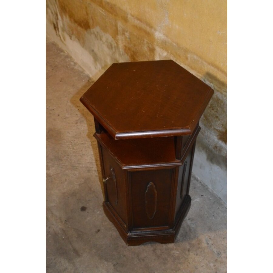 Zeshoekig vintage bijzetkastje van massief mahoniehout-3