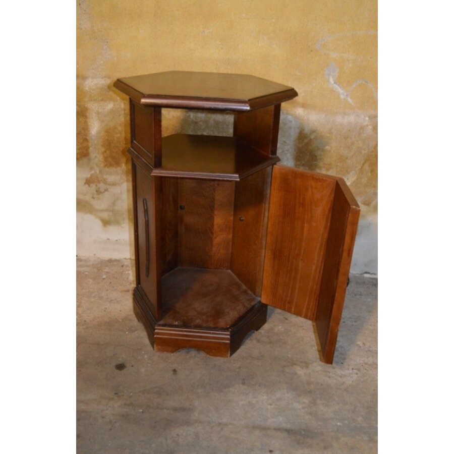 Zeshoekig vintage bijzetkastje van massief mahoniehout-4