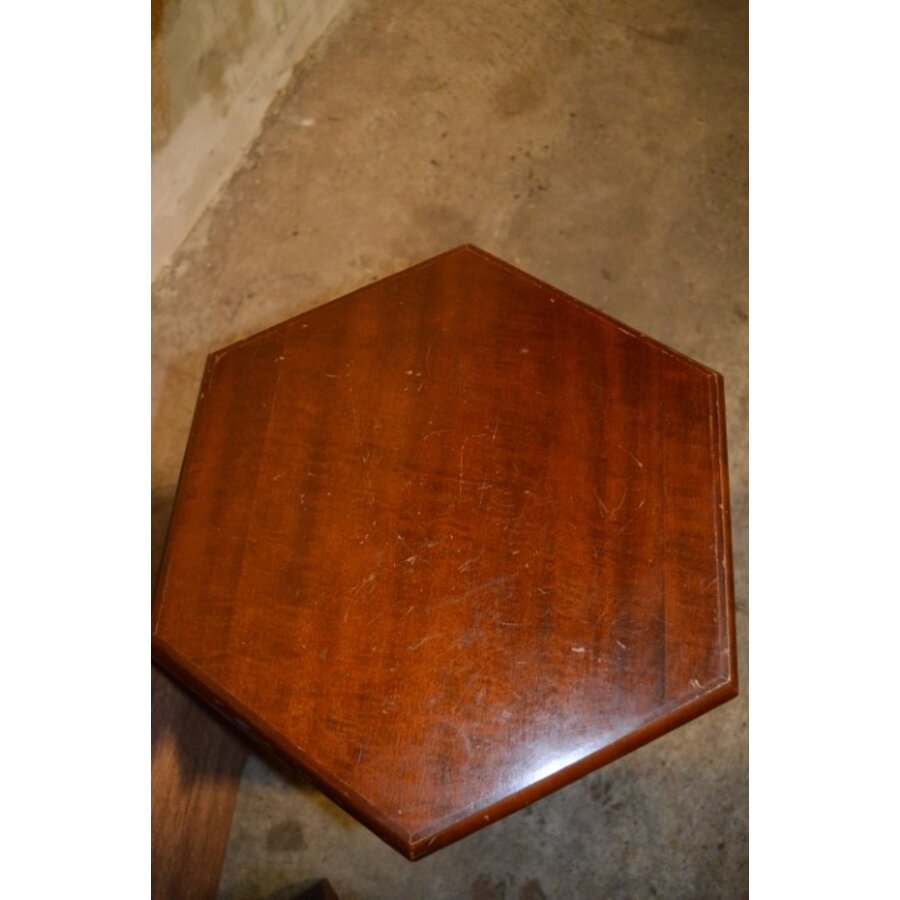 Zeshoekig vintage bijzetkastje van massief mahoniehout-5
