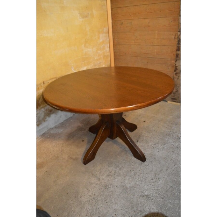 Ronde vintage eettafel van massief eikenhout uit de jaren 60-1