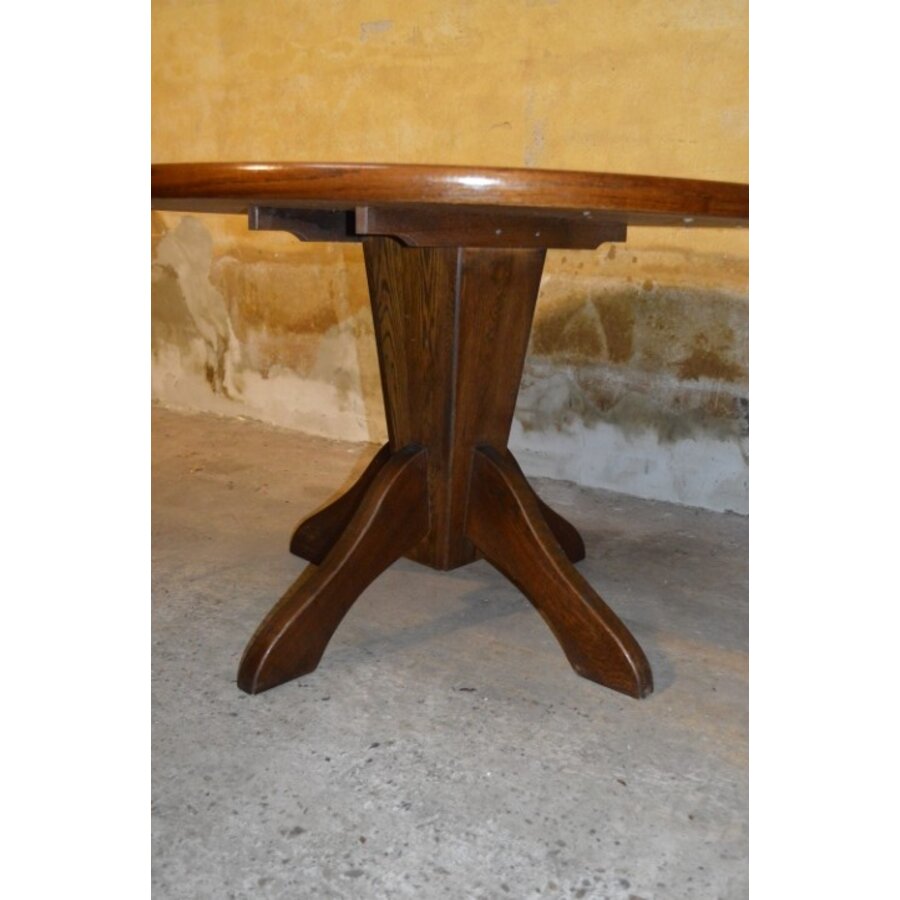 Ronde vintage eettafel van massief eikenhout uit de jaren 60-4