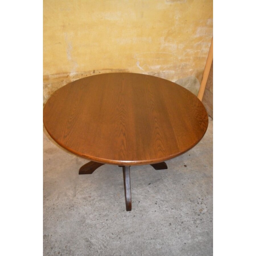 Ronde vintage eettafel van massief eikenhout uit de jaren 60-5
