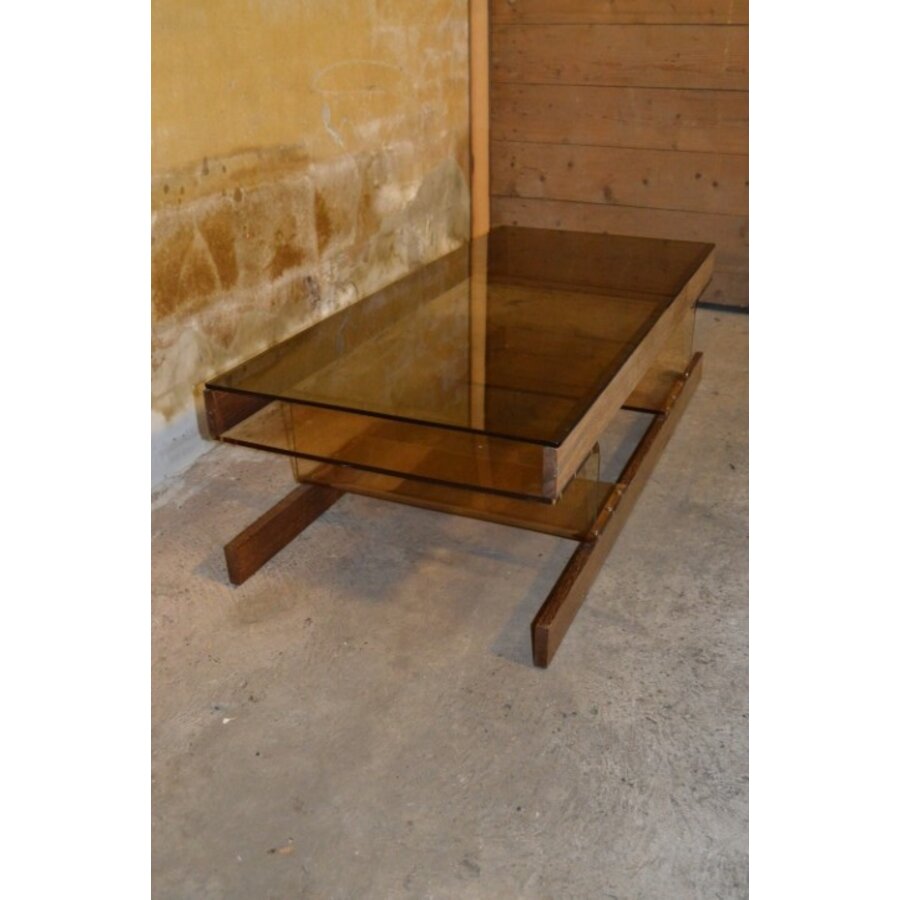 Roche Bobois Space Age salontafel met wenge en rookglazen blad-2