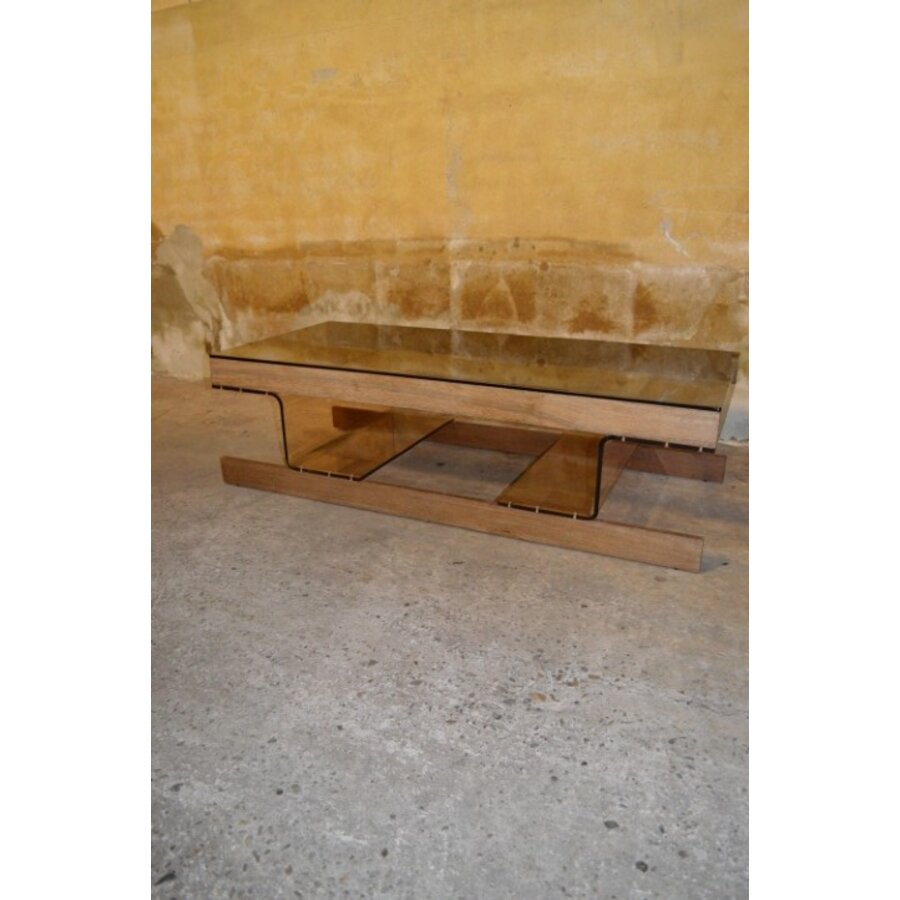 Roche Bobois Space Age salontafel met wenge en rookglazen blad-3