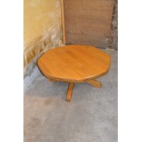 thumb-Ronde vintage salontafel van blank eikenhout met middenpoot-1