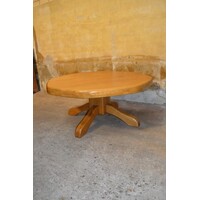 thumb-Ronde vintage salontafel van blank eikenhout met middenpoot-3