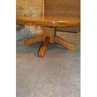thumb-Ronde vintage salontafel van blank eikenhout met middenpoot-5