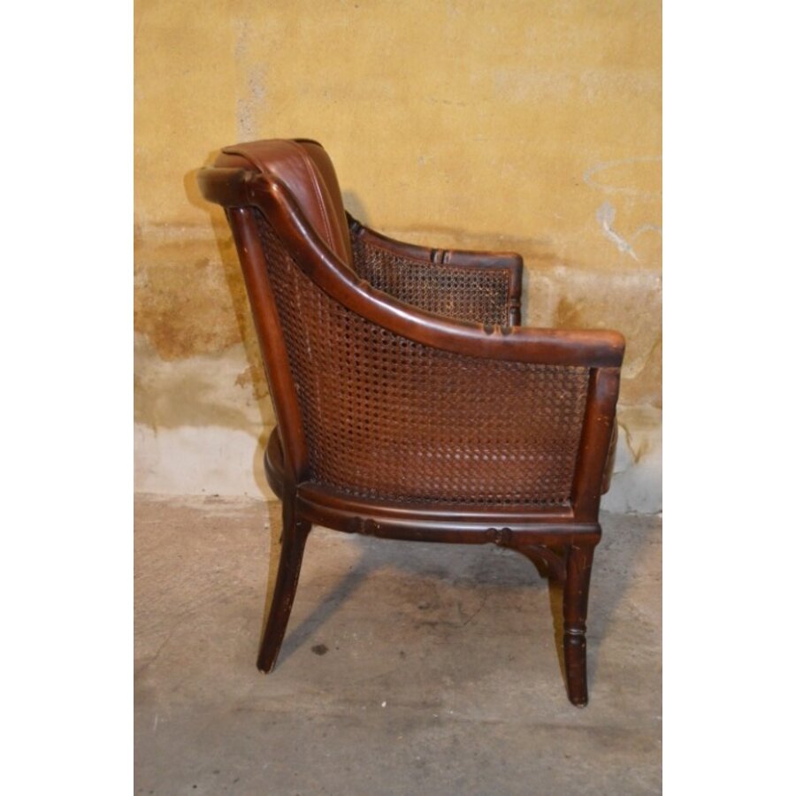 Comfortabele vintage Giorgetti fauteuil met leer en webbing details-7