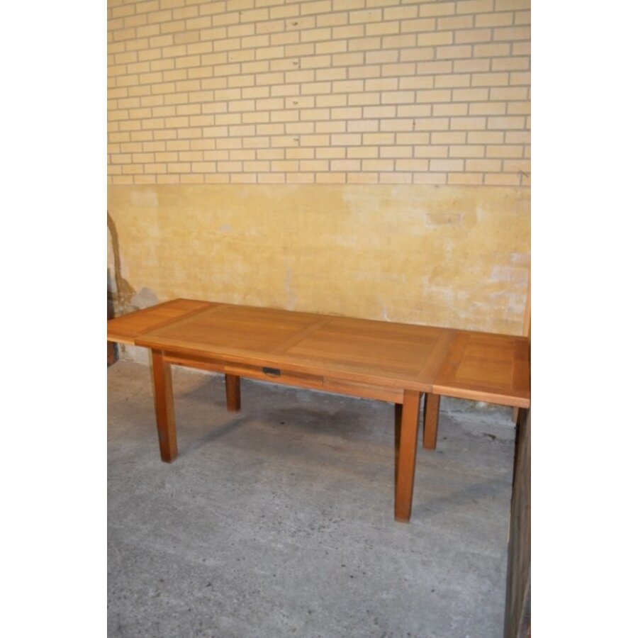 Mooie grote blank eiken eettafel met twee aanzetbladen-6