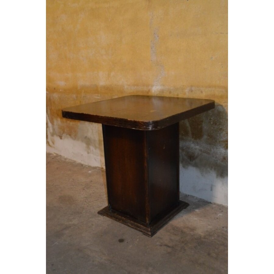 Vierkant vintage houten bijzettafeltje met eiken fineer in Art Deco stijl-2