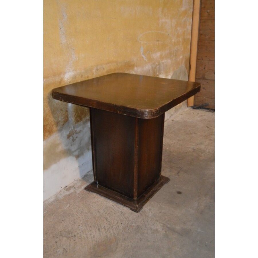 Vierkant vintage houten bijzettafeltje met eiken fineer in Art Deco stijl-3