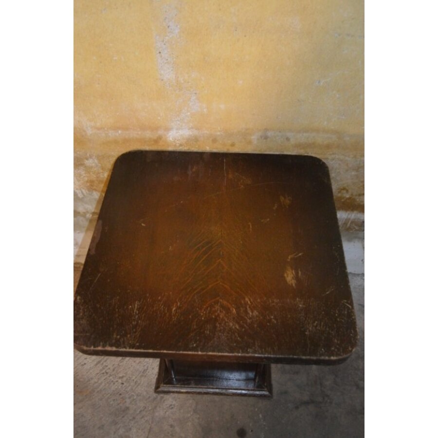 Vierkant vintage houten bijzettafeltje met eiken fineer in Art Deco stijl-4