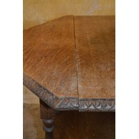 thumb-Achthoekig antiek bijzettafeltje van oud eikenhout met patina-3