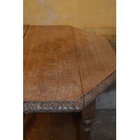 thumb-Achthoekig antiek bijzettafeltje van oud eikenhout met patina-4