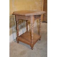 thumb-Achthoekig antiek bijzettafeltje van oud eikenhout met patina-7