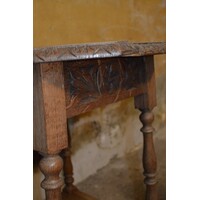 thumb-Achthoekig antiek bijzettafeltje van oud eikenhout met patina-8