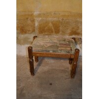 thumb-Vintage eiken voetenbankje of hocker uit de jaren 60 met velours zitting-1