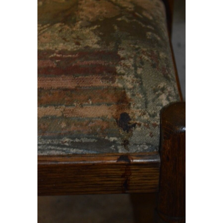 Vintage eiken voetenbankje of hocker uit de jaren 60 met velours zitting-2