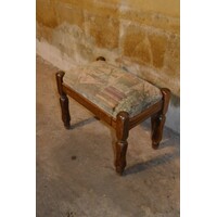 thumb-Vintage eiken voetenbankje of hocker uit de jaren 60 met velours zitting-3