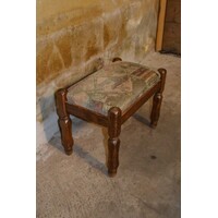 thumb-Vintage eiken voetenbankje of hocker uit de jaren 60 met velours zitting-4