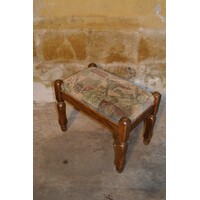 thumb-Vintage eiken voetenbankje of hocker uit de jaren 60 met velours zitting-5