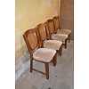 LoodsVol, Tweedehands Set van 4 mid-century eiken eetkamerstoelen met webbing rug en beige bekleding