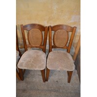 thumb-Set van 4 mid-century eiken eetkamerstoelen met webbing rug en beige bekleding-3